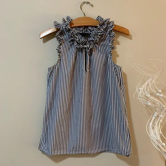 J. Crew Sleeveless Top Shirt Ruffles Stripes - Picture 8 of 8